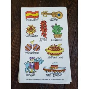 Twelve (12) Sheets Spanish Stickers 1994 School Matters Current‎ Cactus Pepper